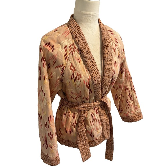 Knox Rose Jackets & Blazers - Knox Rose Peach Quilted Belted Jacket~ M~Southwestern Aztec Print Cotton Blend